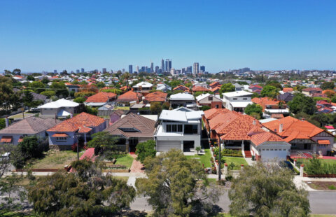 Aerial urban suburban cityscape landscape view in Perth Western Australia